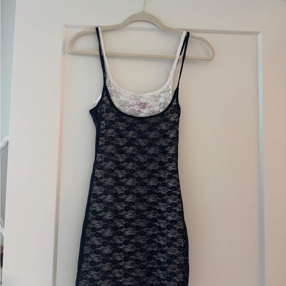 Edikted Black and White Lace Dress